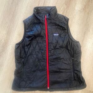 Patagonia Black Quilted Vest with Red Zipper